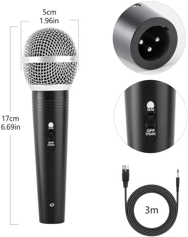 Alt view image 2 of 7 - Dynamic Karaoke Microphone for Singing, Metal Handheld Wired Microphone, 13ft Cable and Magnetic Switch, Perfect for Speakers, Karaoke Machines, Amplifiers, Mixers (Black)