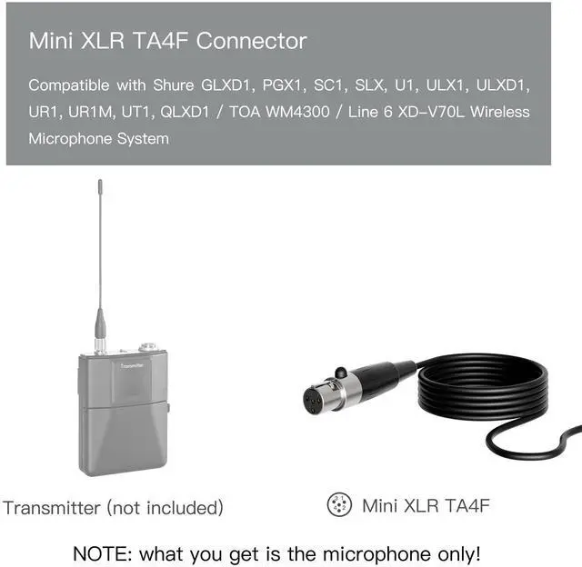 Alt view image 2 of 6 - MIC-J 044 Lavalier Lapel Clip On Omni-Directional Condenser Microphone Compatible with Shure Wireless Transmitter (Mini XLR TA4F Connector)