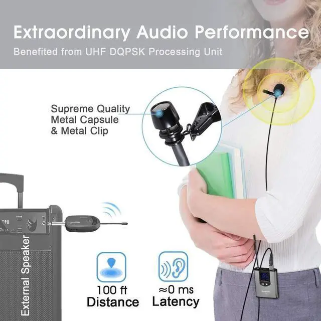 Alt view image 3 of 7 - Wireless Headset Lavalier Microphone System Wireless Lapel Mic Best for iPhone, DSLR Camera, PA Speaker, YouTube, Podcast, Video Recording, Conference, Vlogging, Church, Interview, Teaching