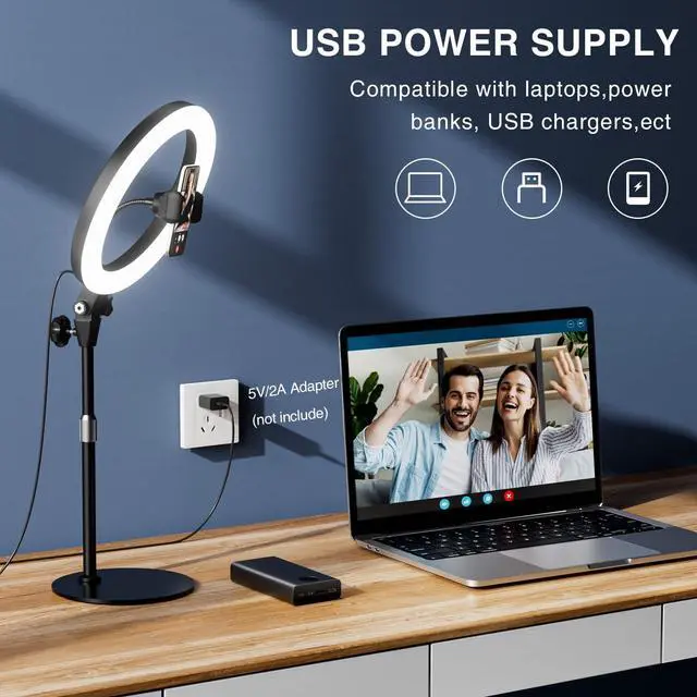 Alt view image 6 of 7 - Desk Ring Light with Stand - 10.5'' Desktop Ring Light with Phone Holder for Video Recording, Circle Light for Computer Zoom Meeting Video Conference Lighting Video Calls Podcast Streaming