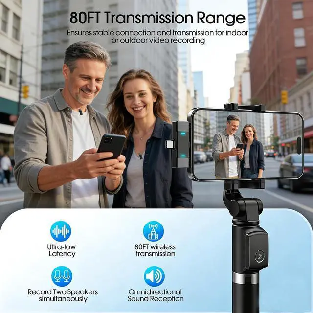 Alt view image 3 of 3 - 2 Pack Wireless Lavalier Microphone for iPhone iPad Android, Active Noise Reduction Mini Mic with Charging Case 7H Clip On Microphones for Interview, Recording, Vlogging, Live Streaming, 80ft