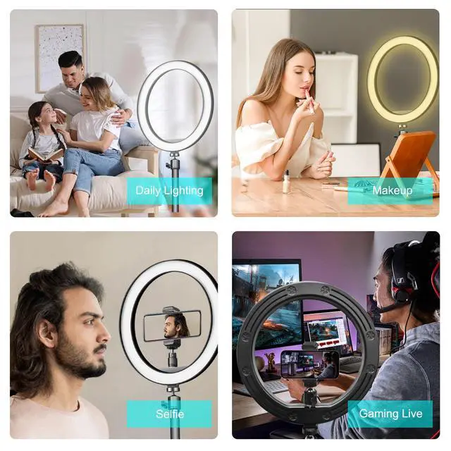 Alt view image 5 of 7 - 10" Selfie Ring Light with 10" Stand and 60" Selfie Stick, 3 Color Light Adjustment Suitable for Phones and Cameras, Makeup/Live Streaming/Taking Photos