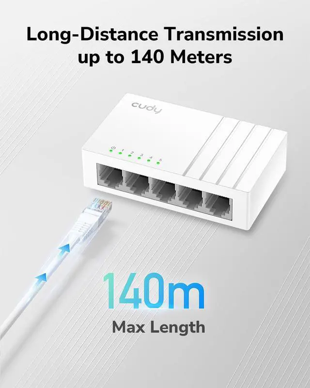 Alt view image 4 of 7 - 5 Port Gigabit Ethernet Switch with USB-C Power Jack Desktop Ethernet Splitter Plastic Case Unshielded Switch Plug & Play Fanless Unmanaged