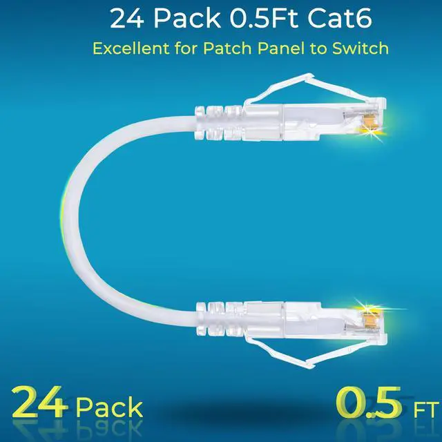 Alt view image 2 of 7 - Patch Cables Cat6/ Cat6a 0.5ft (24 Pack) Slim, Cat6a Ethernet Patch Cable 10G Support, Snagless Cat 6 Patch Cable for Patch Panel to Switch, Flexiable Cat6 Ethernet Cable White