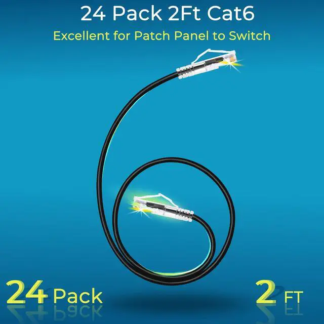 Alt view image 2 of 7 - Patch Cables Cat6/ Cat6a 2ft (24 Pack) Slim, Cat6a Ethernet Patch Cable 10G Support, Snagless Cat 6 Patch Cable for Patch Panel to Switch, Flexiable Cat6 Ethernet Cable Black