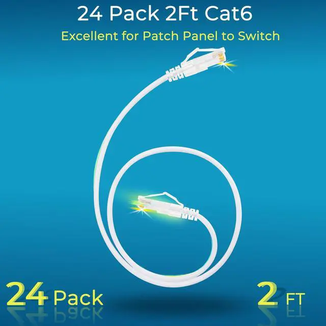 Alt view image 2 of 7 - Patch Cables Cat6/ Cat6a 2ft (24 Pack) Slim, Cat6a Ethernet Patch Cable 10G Support, Snagless Cat 6 Patch Cable for Patch Panel to Switch, Flexiable Cat6 Ethernet Cable White