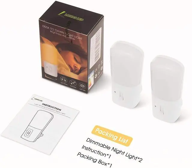 Alt view image 6 of 6 - Plug in Night Light, Dimmable LED Night Lights With Dusk to Dawn Sensor, Soft White 3000K Sleep Nightlight, Adjustable Brightness 5-80lm Mini Light for Nursery Kids Room Hallway Kitchen, 2 Pack