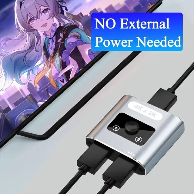 Alt view image 6 of 7 - HDMI Switch Splitter 4K@60Hz, Aluminum Bi-Directional HDMI 2.0 Switcher, HDMI Splitter 1 in 2 Out/ 2 in 1 Out, Support 4K 3D HDR for Xbox, PS5/4/3, Fire Stick, Roku, HDTV, Projector, Computer (Gray)