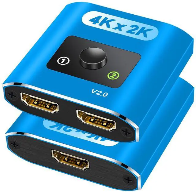 Main image of HDMI Switch Splitter 4K@60Hz, Aluminum Bi-Directional HDMI 2.0 Switcher, HDMI Splitter 1 in 2 Out/ 2 in 1 Out, Support 4K 3D HDR for Xbox, PS5/4/3, Fire Stick, Roku, HDTV, Projector, Computer (Blue)