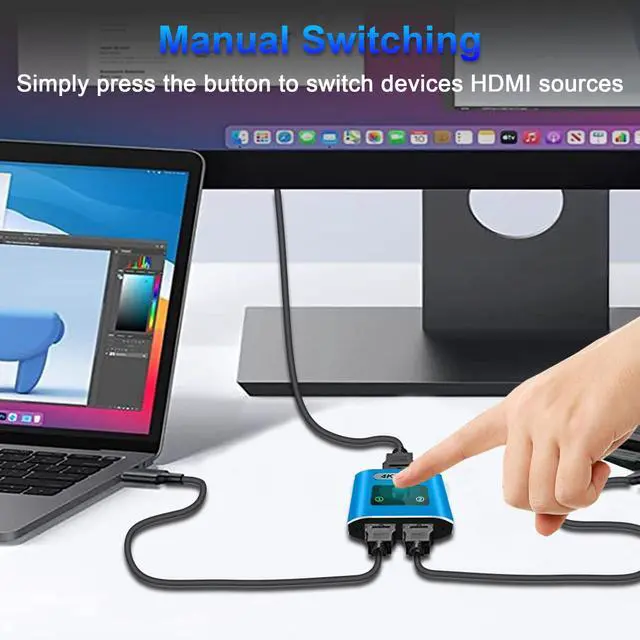 Alt view image 3 of 7 - HDMI Switch Splitter 4K@60Hz, Aluminum Bi-Directional HDMI 2.0 Switcher, HDMI Splitter 1 in 2 Out/ 2 in 1 Out, Support 4K 3D HDR for Xbox, PS5/4/3, Fire Stick, Roku, HDTV, Projector, Computer (Blue)