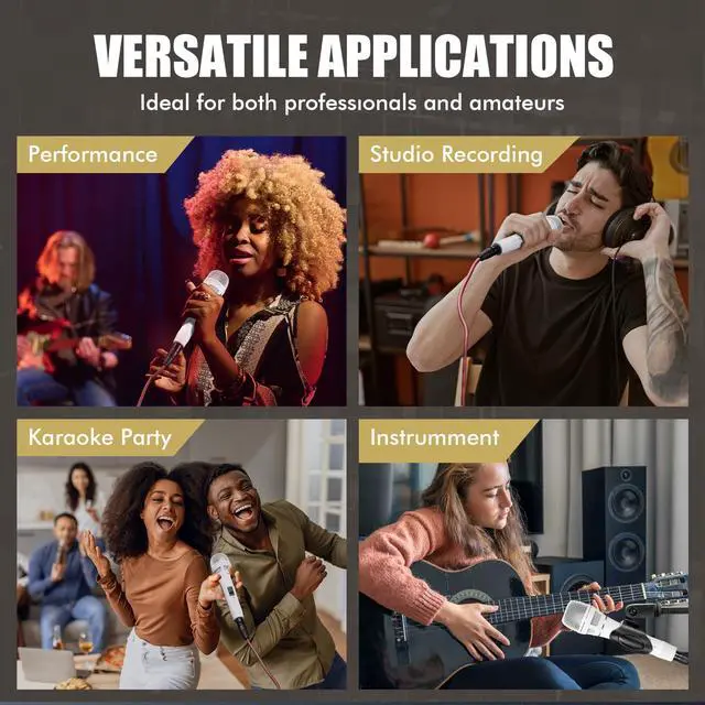Alt view image 7 of 7 - Dynamic Microphone - Premium Handheld Wired Mic with 16ft XLR to 1/4" Audio Cable - Professional Cardioid Vocal Microphone for Singing, Speaking, Karaoke & Living Stage