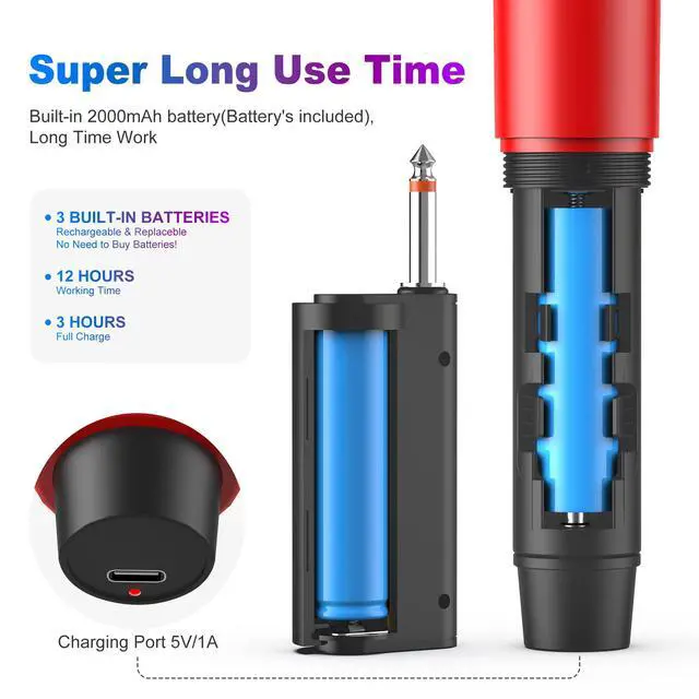 Alt view image 3 of 7 - Wireless Microphones, Professional Dual Karaoke Microphones, Wireless Dynamic Microphone System Set with Rechargeable Receiver for Home Party, Speech, Wedding, Church, PA System