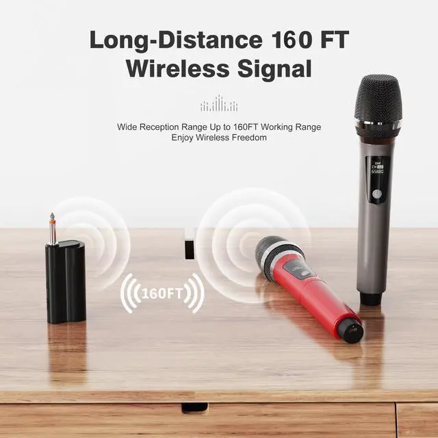Alt view image 4 of 7 - Wireless Microphones, Professional Dual Karaoke Microphones, Wireless Dynamic Microphone System Set with Rechargeable Receiver for Home Party, Speech, Wedding, Church, PA System
