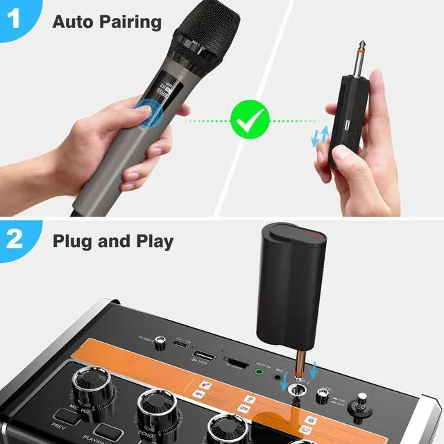 Alt view image 6 of 7 - Wireless Microphones, Professional Dual Karaoke Microphones, Wireless Dynamic Microphone System Set with Rechargeable Receiver for Home Party, Speech, Wedding, Church, PA System
