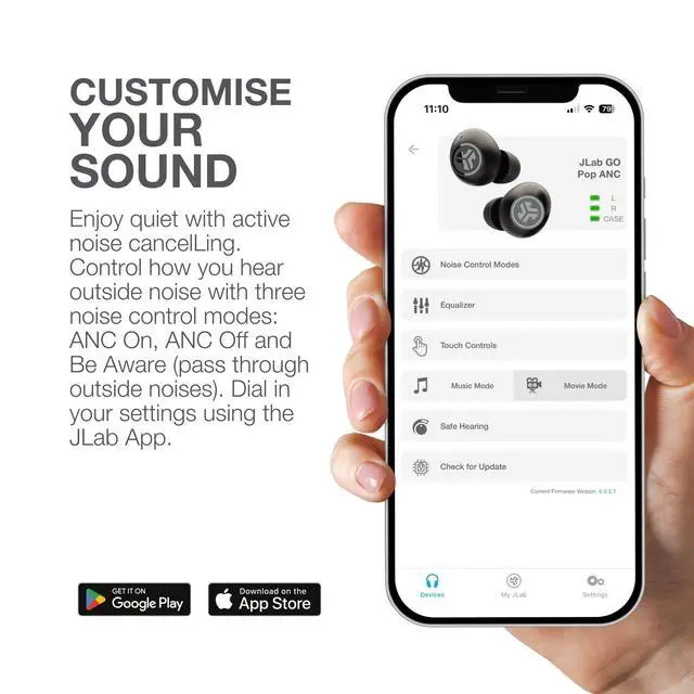 Alt view image 5 of 7 - Go Pop ANC, True Wireless Earbuds, Active Noise Cancelling, Bluetooth Earbuds, Transparent Neon Green