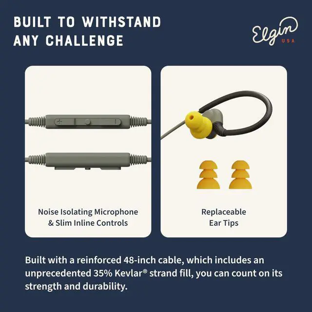 Alt view image 6 of 7 - Rumble Wired Earplug Headphones, 27 dB NRR Waterproof Hearing Protection Earbuds w/Noise-Isolating Mic & in-Line Controller, OSHA Compliant, ANSI Certified, Kevlar Reinforced Cable, IP67, USB-C
