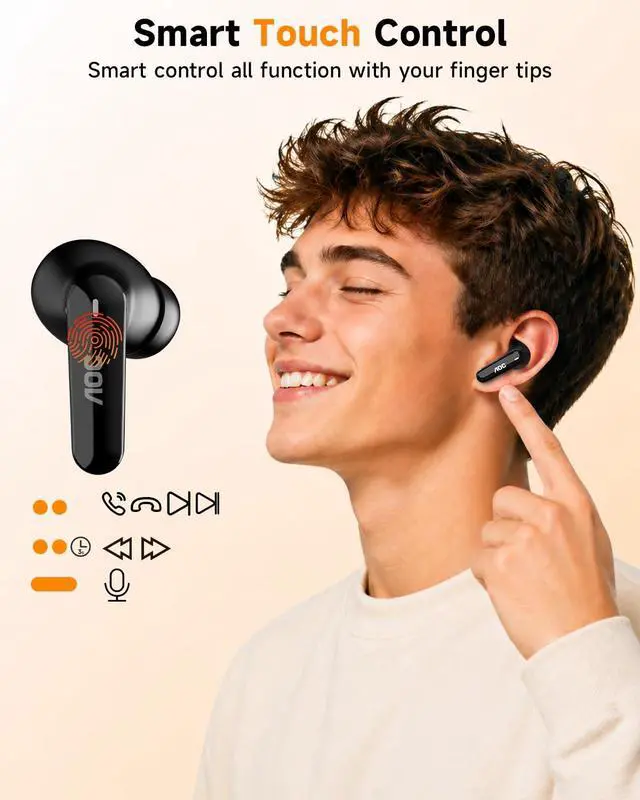 Alt view image 6 of 7 - Wireless Earbuds, Bluetooth 6.0 Earbuds with Noise Cancelling Clear Call Pure Sound Bass 45hrs Playtime Bluetooth Earphones with LED Display Light Weight Dual EQ System for Phones/Laptop/Sports