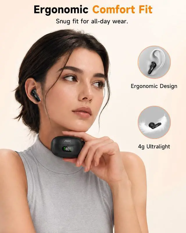 Alt view image 7 of 7 - Wireless Earbuds, Bluetooth 6.0 Earbuds with Noise Cancelling Clear Call Pure Sound Bass 45hrs Playtime Bluetooth Earphones with LED Display Light Weight Dual EQ System for Phones/Laptop/Sports