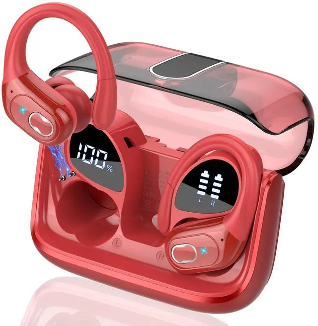 Main image of Wireless Earbuds 75hrs Bluetooth 5.4 Headphone Sport, 2026 Bluetooth Earbuds Stereo Deep Bass Over Ear Bud with Earhooks, ENC Noise Cancelling Mic, IPX7 Waterproof Earphone for Gym/Workout/Run, Red