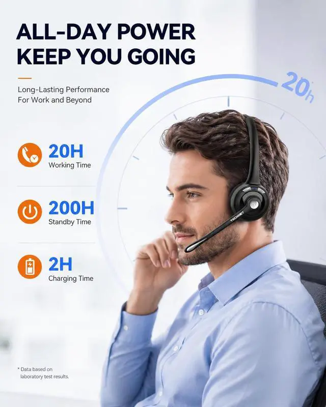 Alt view image 6 of 7 - Wireless Bluetooth Headset-Noise Cancelling Microphone, Single Ear On-Ear Headphones (Mute Button), Trucker Bluetooth Headset for Driving, Work, Office & Zoom Calls, for Dad Gift