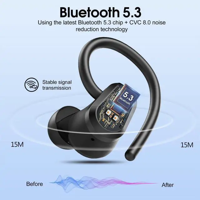 Alt view image 2 of 7 - Wireless Earbuds, 2023 Bluetooth Headphones 5.3 Sport, 50H Ear buds with Earhooks, Dual LED DisplayBluetooth Earbuds, Deep Bass Stereo Noise Cancelling Headphones, IP7 Waterproof Running Earphones