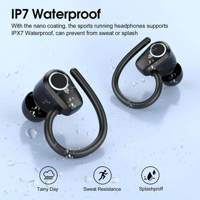 Alt view image 4 of 7 - Wireless Earbuds, 2023 Bluetooth Headphones 5.3 Sport, 50H Ear buds with Earhooks, Dual LED DisplayBluetooth Earbuds, Deep Bass Stereo Noise Cancelling Headphones, IP7 Waterproof Running Earphones