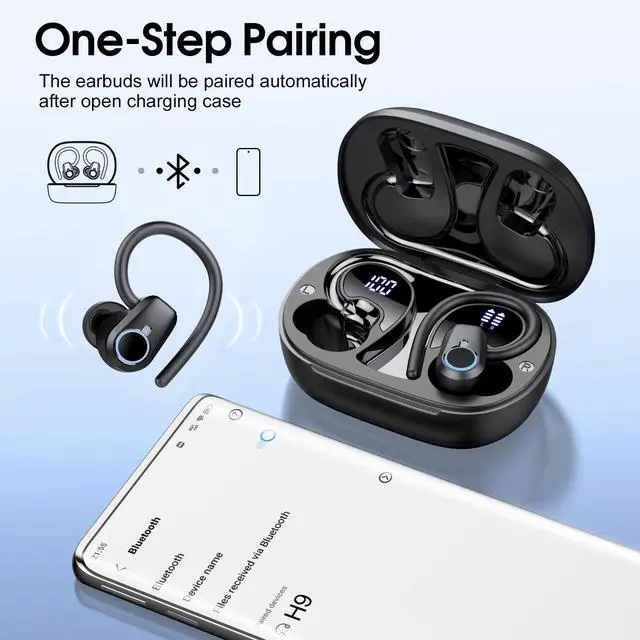 Alt view image 5 of 7 - Wireless Earbuds, 2023 Bluetooth Headphones 5.3 Sport, 50H Ear buds with Earhooks, Dual LED DisplayBluetooth Earbuds, Deep Bass Stereo Noise Cancelling Headphones, IP7 Waterproof Running Earphones