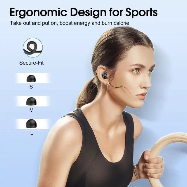 Alt view image 7 of 7 - Wireless Earbuds, 2023 Bluetooth Headphones 5.3 Sport, 50H Ear buds with Earhooks, Dual LED DisplayBluetooth Earbuds, Deep Bass Stereo Noise Cancelling Headphones, IP7 Waterproof Running Earphones