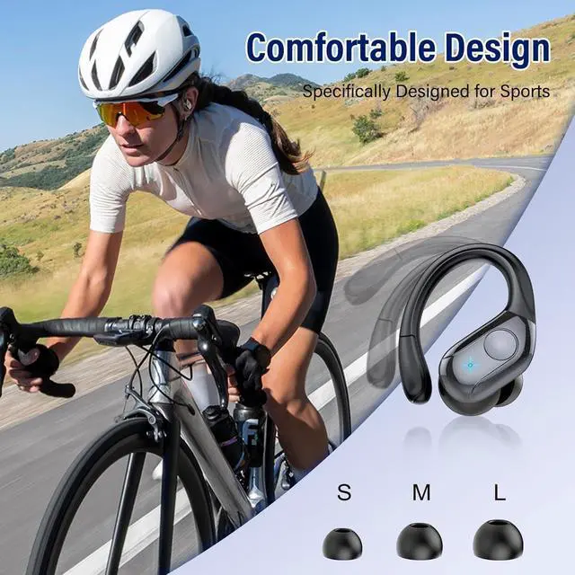 Alt view image 6 of 7 - Wireless Earbuds Bluetooth 5.4 Headphones 75H Stereo Deep Bass Sports Over Ear Buds with Earhooks, LED Display Bluetooth Earbuds with 4 ENC Mic, IP7 Waterproof Earphone for Running, Black