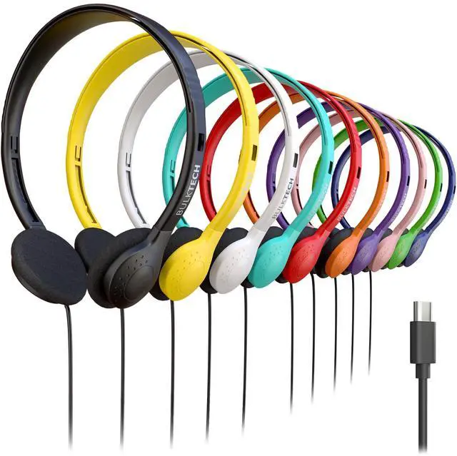 Main image of 10 Pack Bulk Wired On-Ear Headphones with USB Type-C Connector, Multi