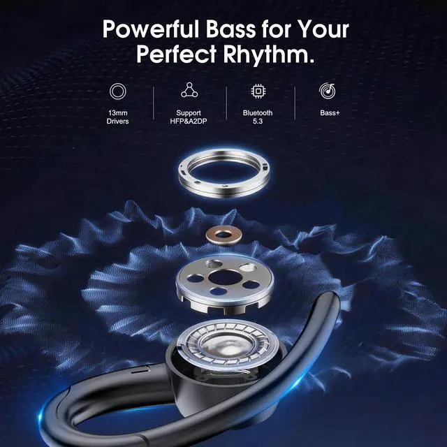 Alt view image 2 of 7 - Wireless Earbuds Bluetooth 5.3 Headphones Sports, 48H Earphone with ENC Mic, Stereo Deep Bass Bluetooth Earbuds with Secure Earhooks, LED Display, IPX7 Waterproof Over Ear Buds for Running/Gym/Workout