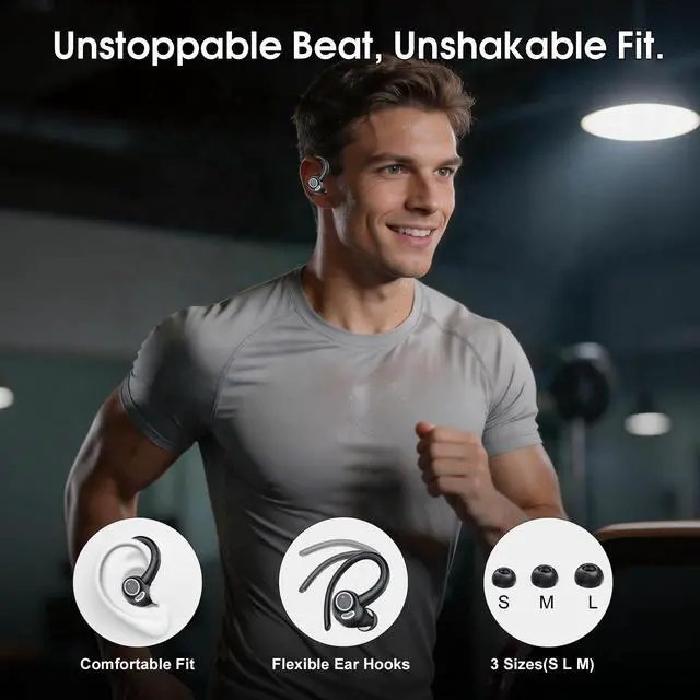 Alt view image 4 of 7 - Wireless Earbuds Bluetooth 5.3 Headphones Sports, 48H Earphone with ENC Mic, Stereo Deep Bass Bluetooth Earbuds with Secure Earhooks, LED Display, IPX7 Waterproof Over Ear Buds for Running/Gym/Workout