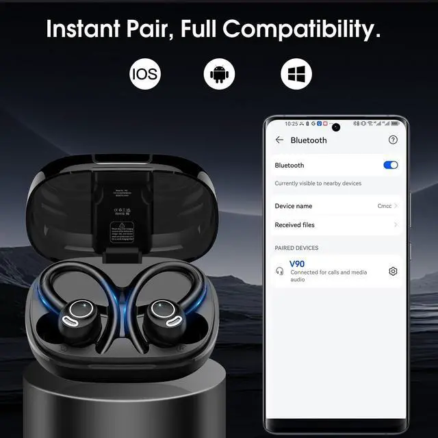 Alt view image 7 of 7 - Wireless Earbuds Bluetooth 5.3 Headphones Sports, 48H Earphone with ENC Mic, Stereo Deep Bass Bluetooth Earbuds with Secure Earhooks, LED Display, IPX7 Waterproof Over Ear Buds for Running/Gym/Workout