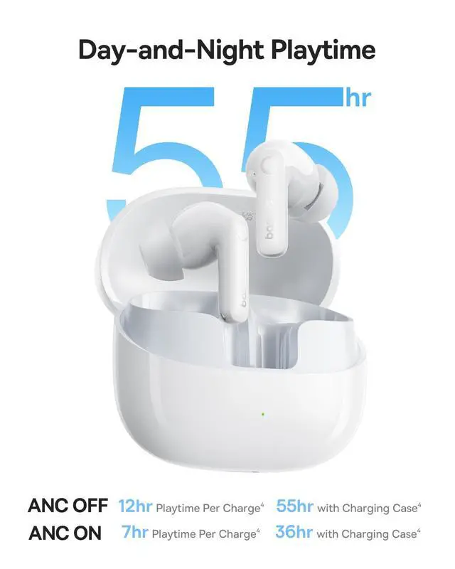 Alt view image 7 of 7 - Bass BP1 Pro Noise Cancelling Wireless Earbuds, Real-Time Adaptive Noise Cancelling, Adaptive Active EQ, LDAC Hi-Res Sound, 6-Mic AI Clear Calls, 55H Playtime, IP55 Waterproof, Bluetooth 6.0