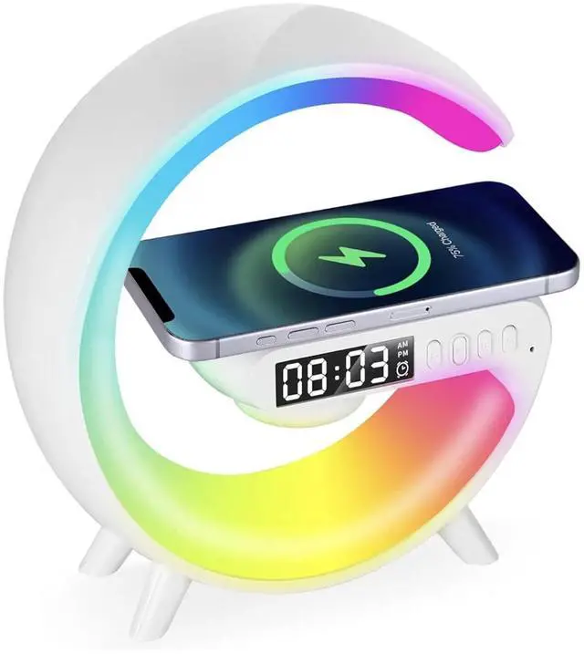 Main image of Treligate LED Table Lamp with Wireless Charger, Mini G Atmosphere Lamp with Bluetooth Speaker, Night Light Lamp Sunrise Alarm Clock, Smart Light Sound Machine, (White)