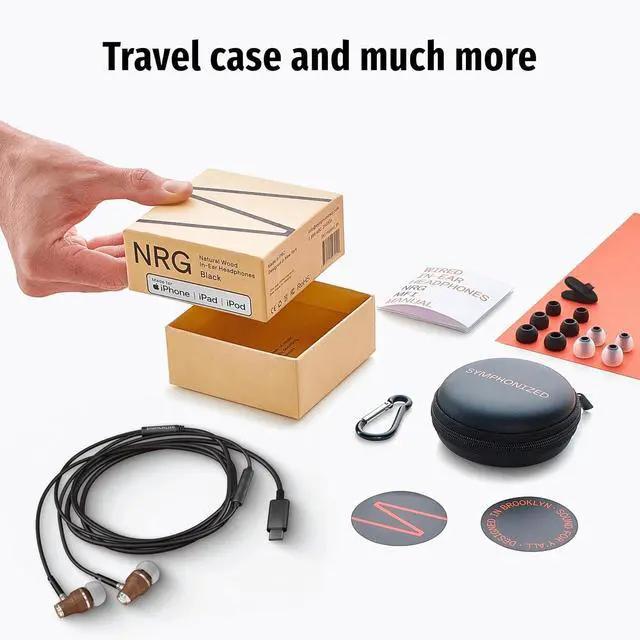 Alt view image 6 of 6 - Premium Wooden iPhone Earphones Wired (USB C) Deep Bass Sound, 3D Sound, Microphone Volume Control, 90% Noise Cancelling for Type C Devices. Earphones for iPhone 15 to 17 & Android (Black)