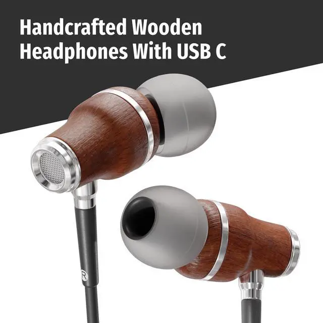 Alt view image 4 of 6 - Premium Wooden iPhone Earphones Wired (USB C) Deep Bass Sound, 3D Sound, Microphone Volume Control, 90% Noise Cancelling for Type C Devices. Earphones for iPhone 15 to 17 & Android (Black)