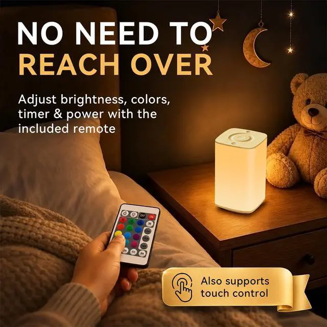 Alt view image 4 of 7 - Baby Night Light for Nursery, 4000mAh Rechargeable Night Lamp with Remote & Touch Control, Dimmable Light + 256 RGB Colors, 1/2/4/6H Timer for Breastfeeding, Diaper Changes, Kids Bedroom