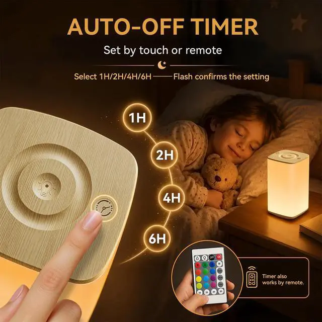 Alt view image 5 of 7 - Baby Night Light for Nursery, 4000mAh Rechargeable Night Lamp with Remote & Touch Control, Dimmable Light + 256 RGB Colors, 1/2/4/6H Timer for Breastfeeding, Diaper Changes, Kids Bedroom