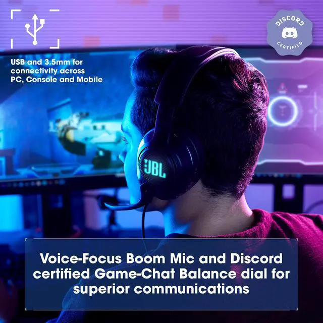 Alt view image 3 of 7 - Quantum 400 - Wired over-ear gaming headset with game-chat balance dial, JBL QuantumSURROUND and DTS, Voice focus directional flip-up mic and memory foam ear cushions (Black)