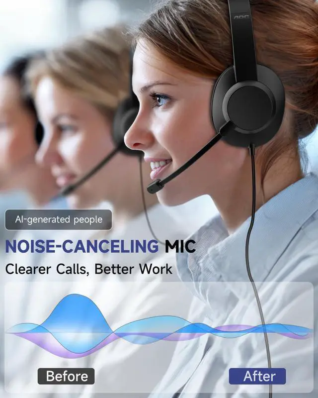 Alt view image 2 of 7 - USB Headset with Microphone for PC, Over-Ear Wired Headphones with Mic, Noise-Cancelling Boom, 40mm Audio Drivers, USB-A/C Compatibility for Office, Call Centers & Online Meetings (Black)