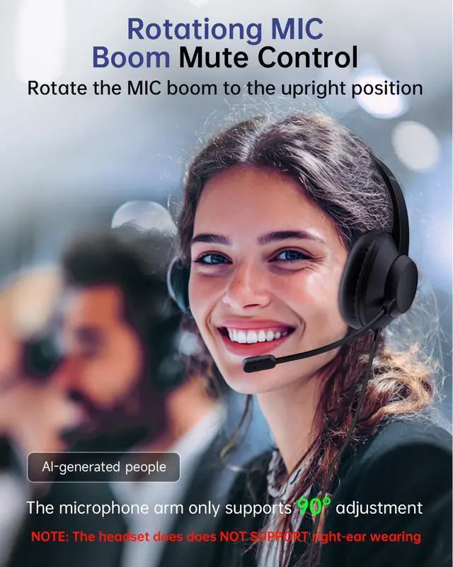 Alt view image 4 of 7 - USB Headset with Microphone for PC, Over-Ear Wired Headphones with Mic, Noise-Cancelling Boom, 40mm Audio Drivers, USB-A/C Compatibility for Office, Call Centers & Online Meetings (Black)