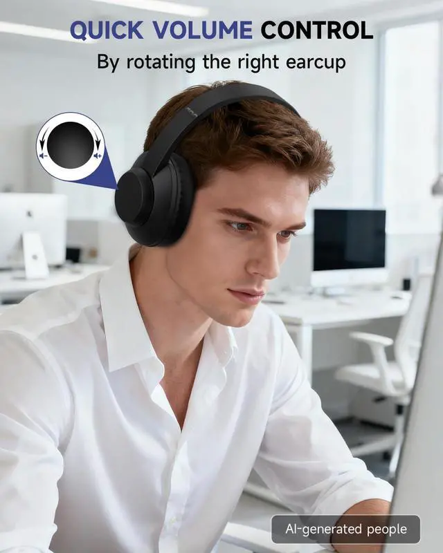 Alt view image 5 of 7 - USB Headset with Microphone for PC, Over-Ear Wired Headphones with Mic, Noise-Cancelling Boom, 40mm Audio Drivers, USB-A/C Compatibility for Office, Call Centers & Online Meetings (Black)