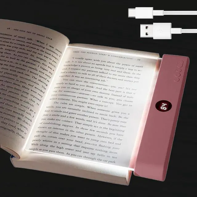 Main image of Smart 2-in-1 LED Book Light for Night Reading Rechargeable Full-Page Reading Lamp with 3 Color Temperatures, Eye-Friendly, Portable Bookmark Light, Funny Gifts for Kids, Students&Book Lovers(Pink)