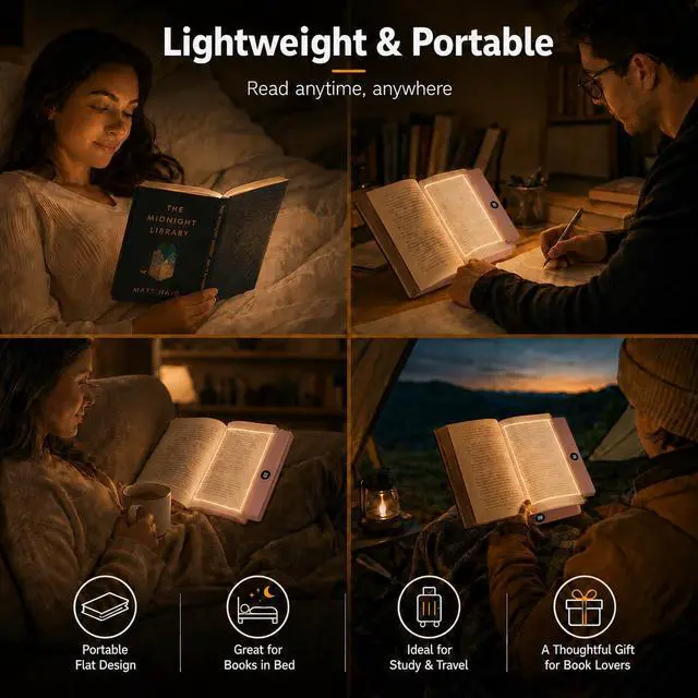 Alt view image 6 of 7 - Smart 2-in-1 LED Book Light for Night Reading Rechargeable Full-Page Reading Lamp with 3 Color Temperatures, Eye-Friendly, Portable Bookmark Light, Funny Gifts for Kids, Students&Book Lovers(Pink)