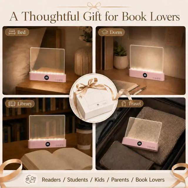 Alt view image 7 of 7 - Smart 2-in-1 LED Book Light for Night Reading Rechargeable Full-Page Reading Lamp with 3 Color Temperatures, Eye-Friendly, Portable Bookmark Light, Funny Gifts for Kids, Students&Book Lovers(Pink)