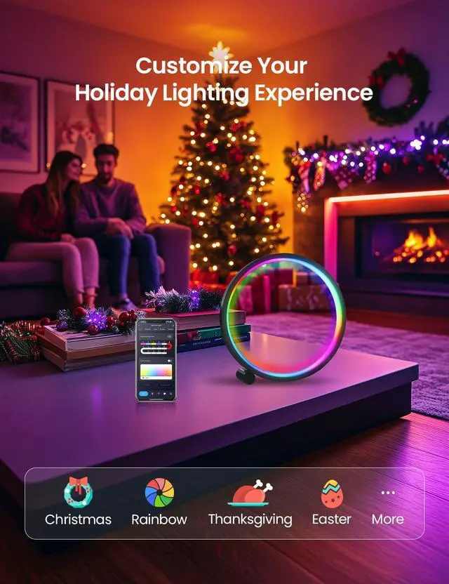 Alt view image 4 of 7 - Smart LED Table Lamp, RGB+IC Lighting, Color Changing Night Light, Music Sync, DIY Mode, Stepless Dimming, App & Voice Control (2.4GHz WiFi), Works with Alexa & Google, for Bedroom & Gaming