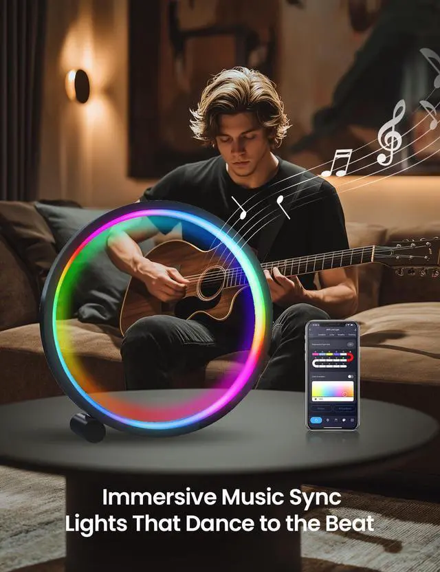 Alt view image 5 of 7 - Smart LED Table Lamp, RGB+IC Lighting, Color Changing Night Light, Music Sync, DIY Mode, Stepless Dimming, App & Voice Control (2.4GHz WiFi), Works with Alexa & Google, for Bedroom & Gaming