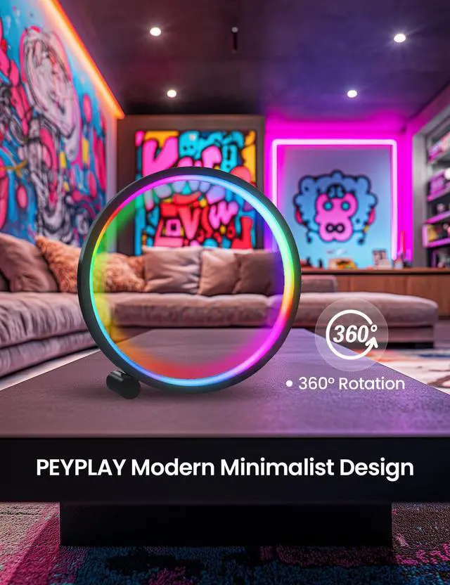 Alt view image 7 of 7 - Smart LED Table Lamp, RGB+IC Lighting, Color Changing Night Light, Music Sync, DIY Mode, Stepless Dimming, App & Voice Control (2.4GHz WiFi), Works with Alexa & Google, for Bedroom & Gaming