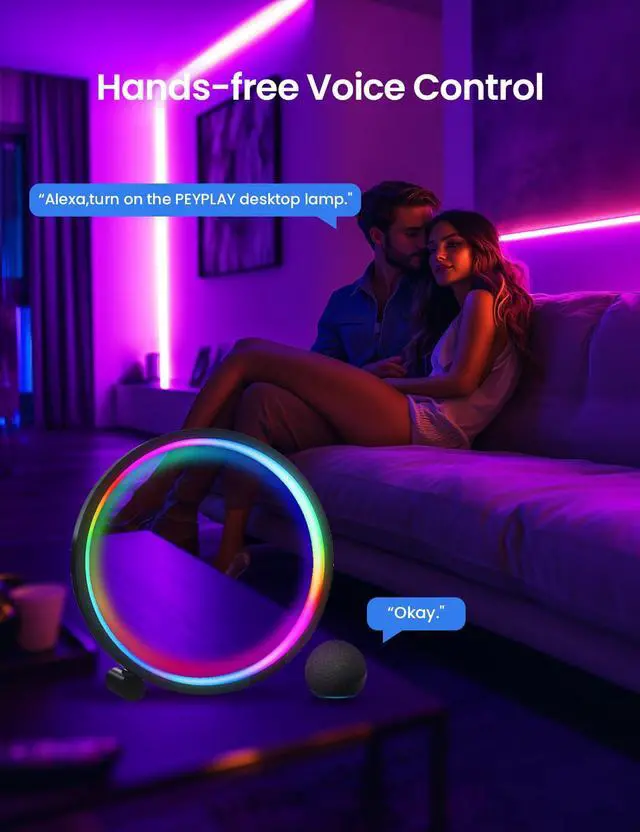 Alt view image 6 of 7 - Smart LED Table Lamp, RGB+IC Lighting, Color Changing Night Light, Music Sync, DIY Mode, Stepless Dimming, App & Voice Control (2.4GHz WiFi), Works with Alexa & Google, for Bedroom & Gaming